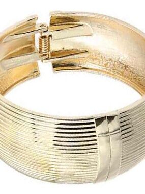 Gold-Tone Ribbed Hinged Bangle Bracelet - Women Jewelry